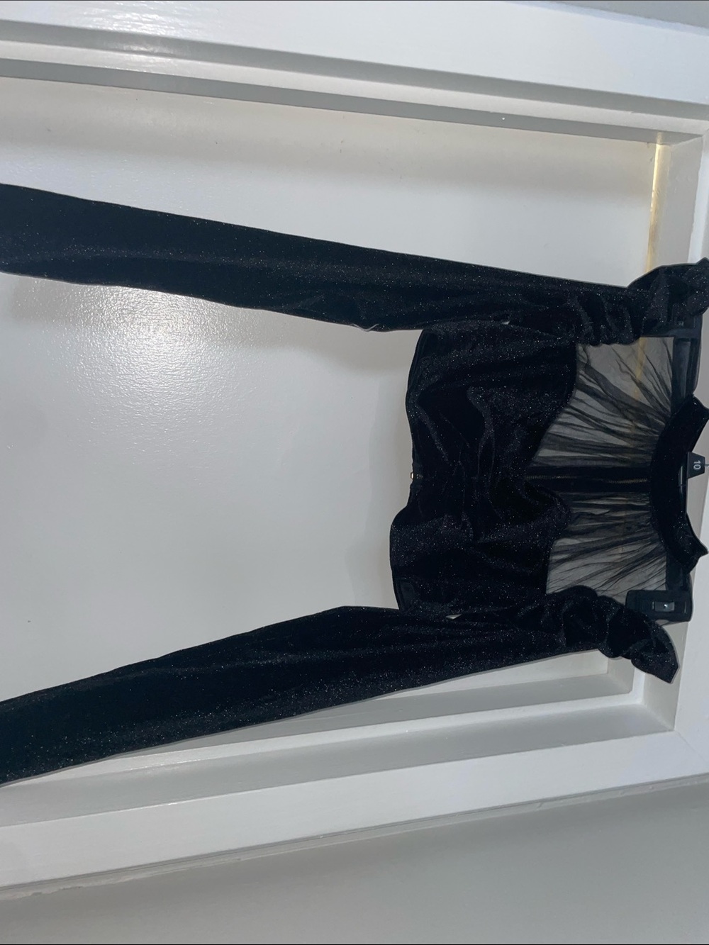 Black Sparkle Mesh Yoke Long-Sleeve Womens Top